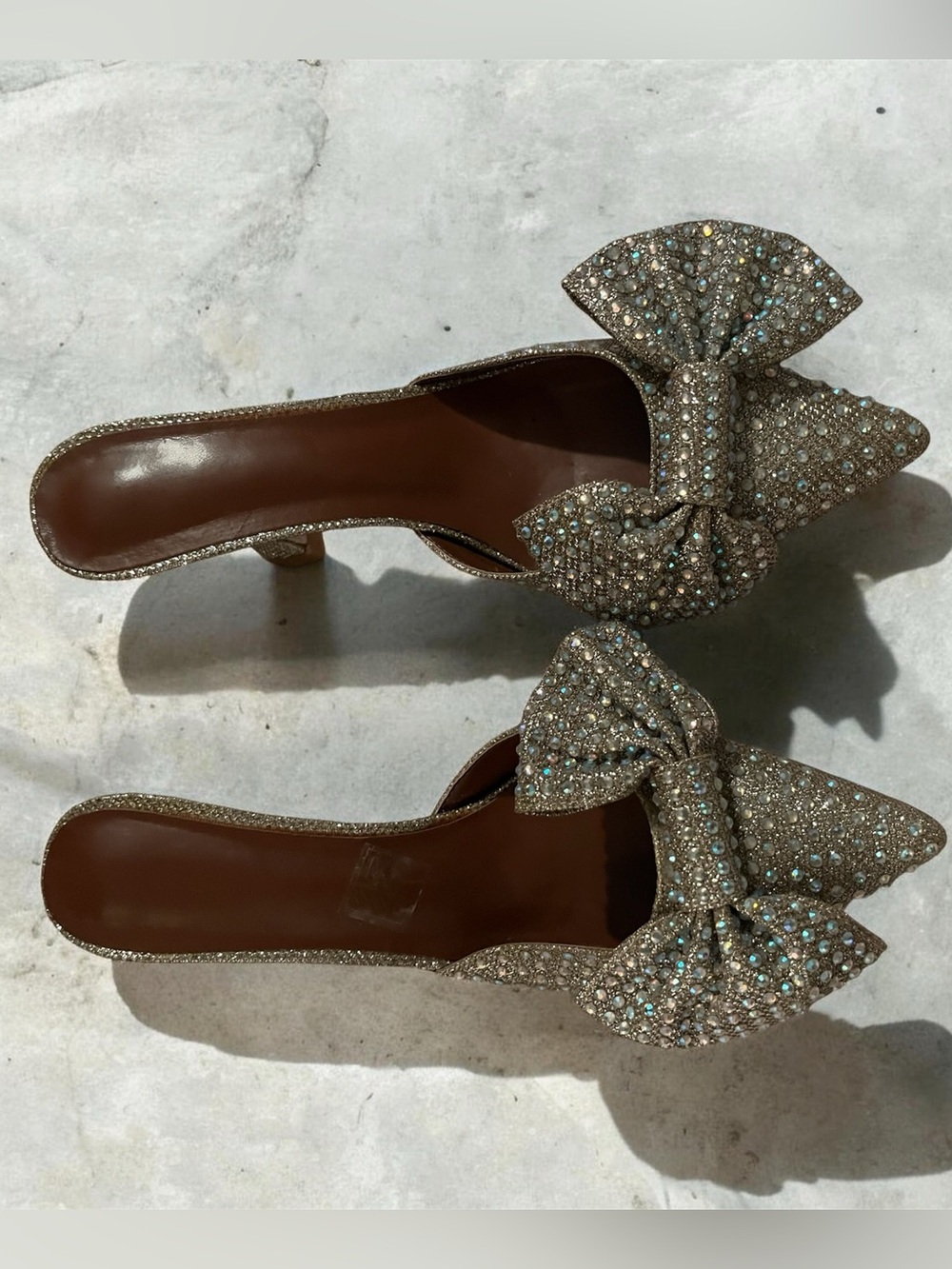 Crystal Bow Slip-On Mules with Glitter